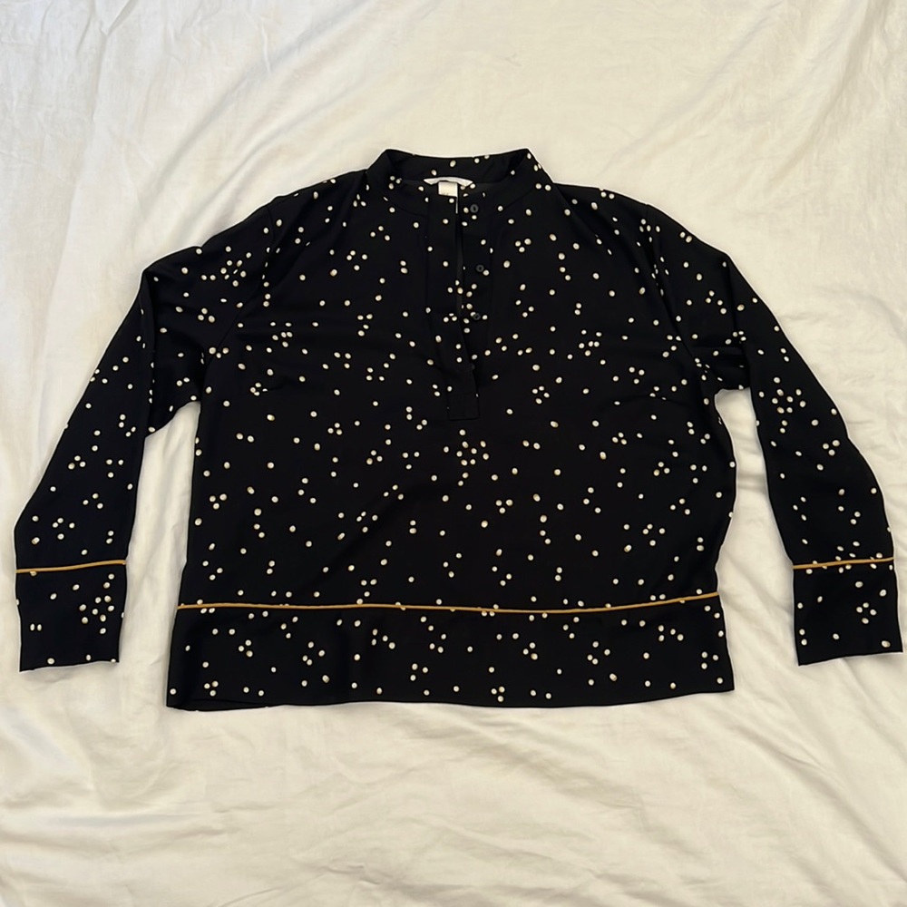 H&M Long-sleeve Dotted Blouse - Black & Gold